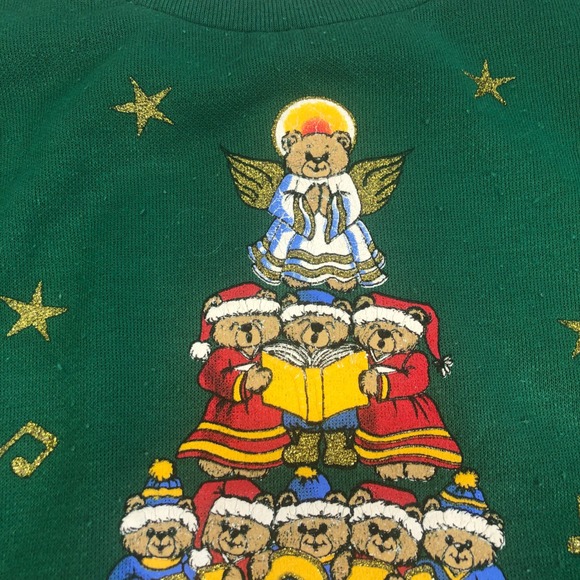 Vintage Nutcracker Christmas Sweatshirt Medium Green Holiday Caroling Bears READ - Picture 6 of 15